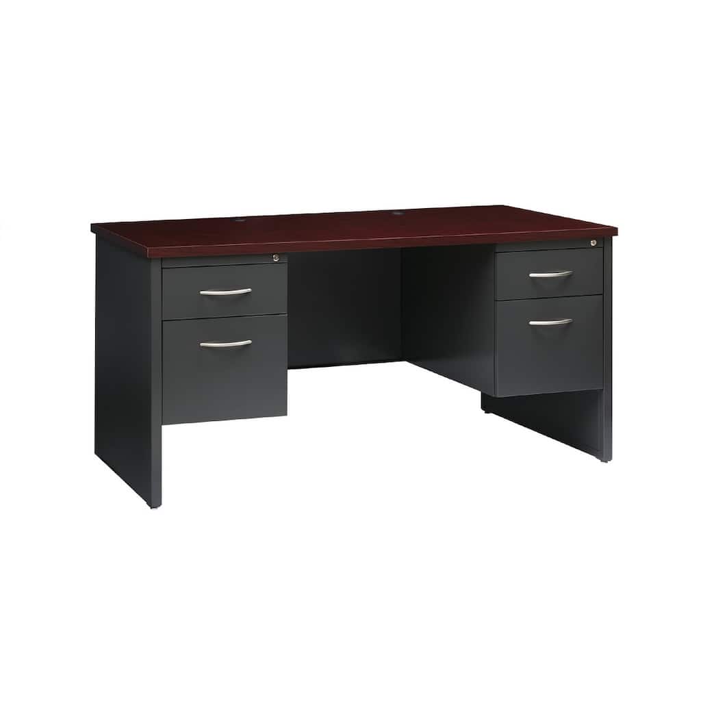 Hirsh Executive Office Modular Double Pedestal File Office Desk, 30" D x 60" W, Charcoal / Mahogany