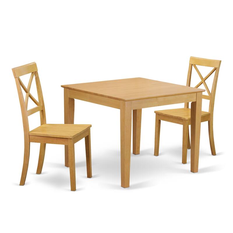 East West Furniture 3 Piece Dining Set- a Square Dining Room Table and 2 Kitchen Chairs, Oak