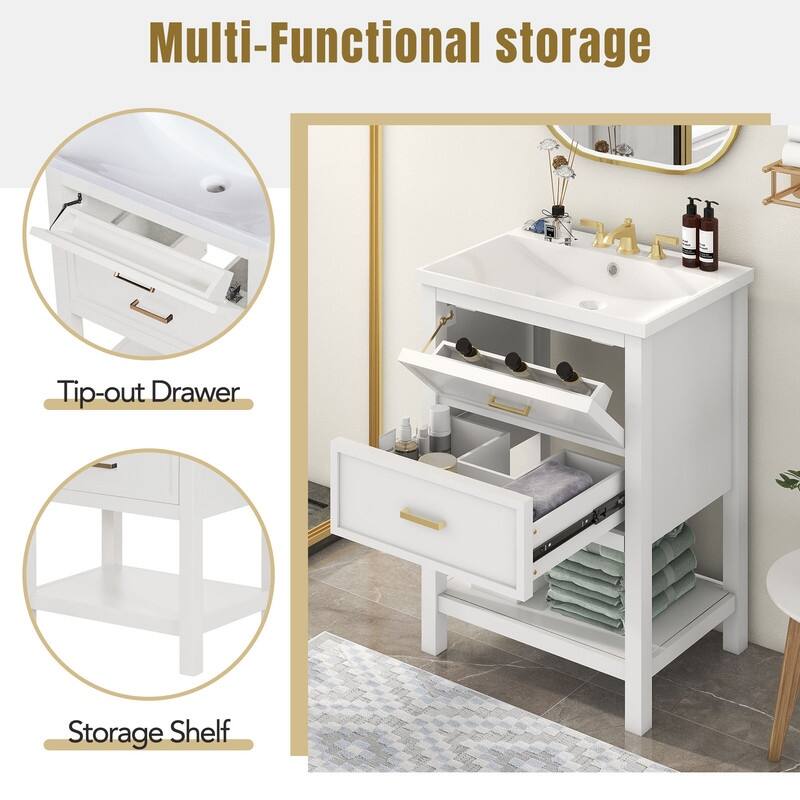 24-Inch Bathroom Vanity Set with Integrated Sink – Modern Storage Cabinet Featuring 2 Drawers - 18.00in. W X24.00in.DX34.10in. H