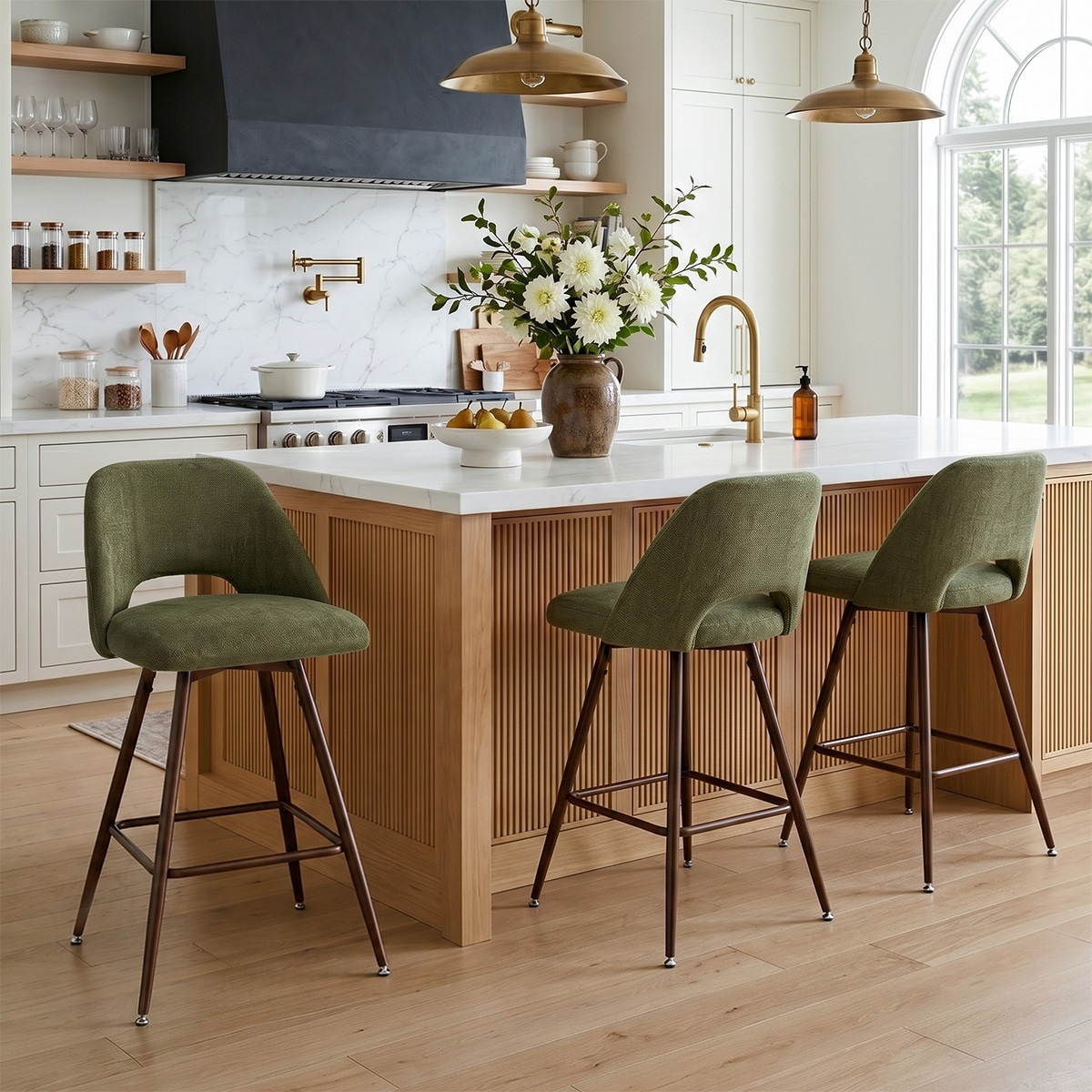 Upholstered Swivel Counter Stool with Water-Resistant Fabric(Set of 3)