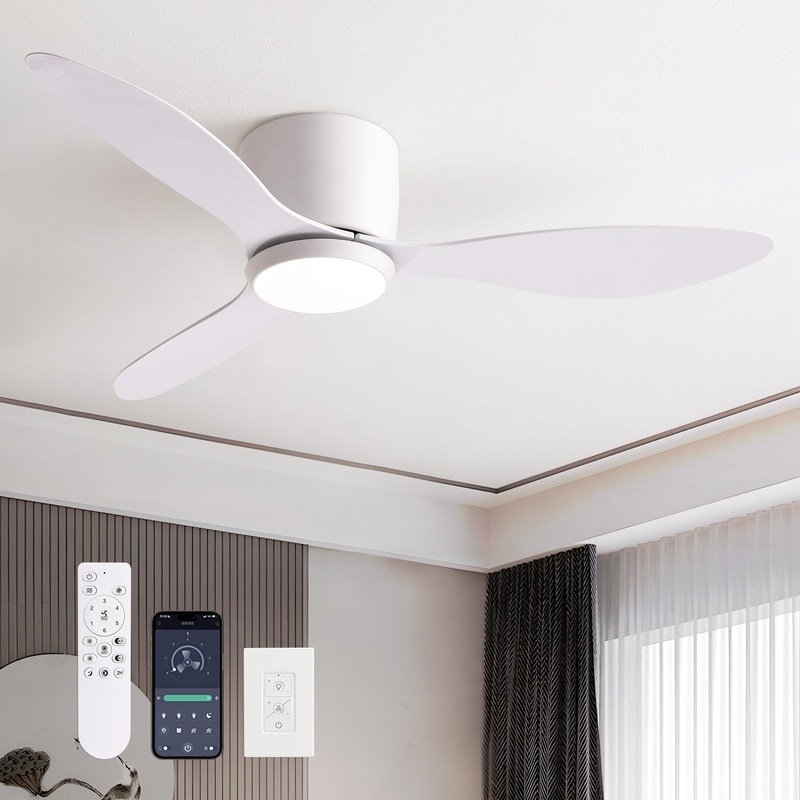 42/52-Inch Modern Flush Mount Ceiling Fan with Light and Remote Low-Profile Dimmable LED Ceiling Fan(Black/White)