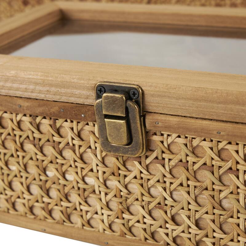 Rattan Handmade Woven Rattan Box with Glass Tops and Bronze Latches - Set of 2 Brown - Roche River Decor