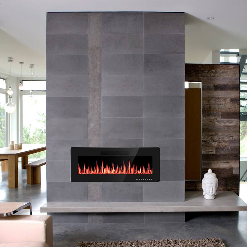 Electric Fireplace Insert, 750/1500W Electric Heater, Adjustable Flame Color, Remote Control, Timer