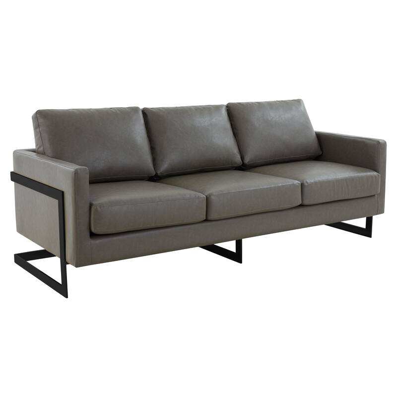 Lincoln Modern Minimalist Leather 3-Seater Sofa Couch w Removable Cushions in Stainless Steel Base for Living Room Bedroom - Grey