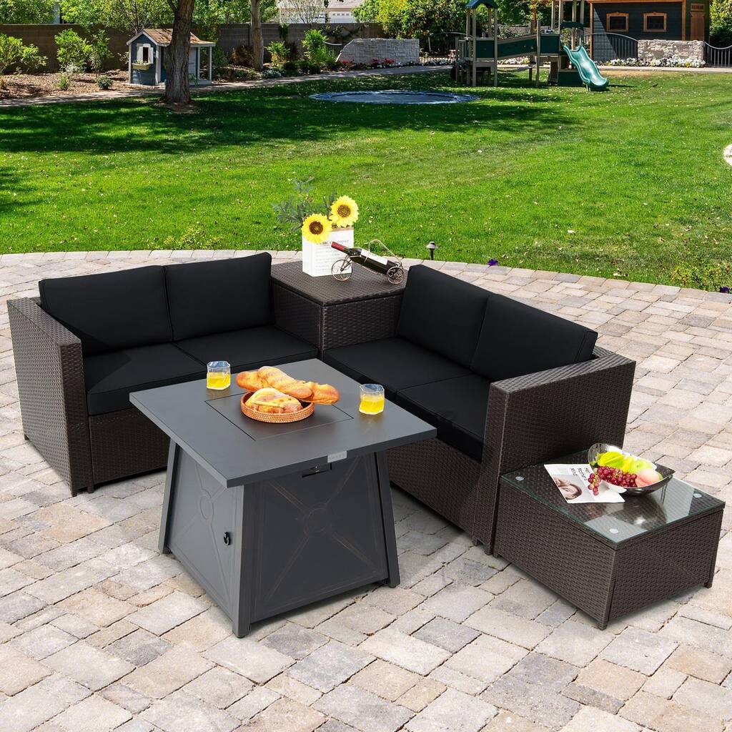 Gymax 5PCS Outdoor Patio Furniture Set w/ 50000 BTU Propane Fire Pit