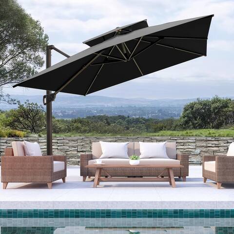 VredHom 10 Ft Dual Wind Vent Square Offset Cantilever Patio Umbrella with Cross Base