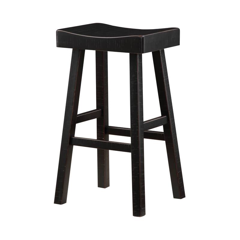 Casy 30 Inch Bar Height Stool, Saddle Seat, Black Solid Rubberwood Frame