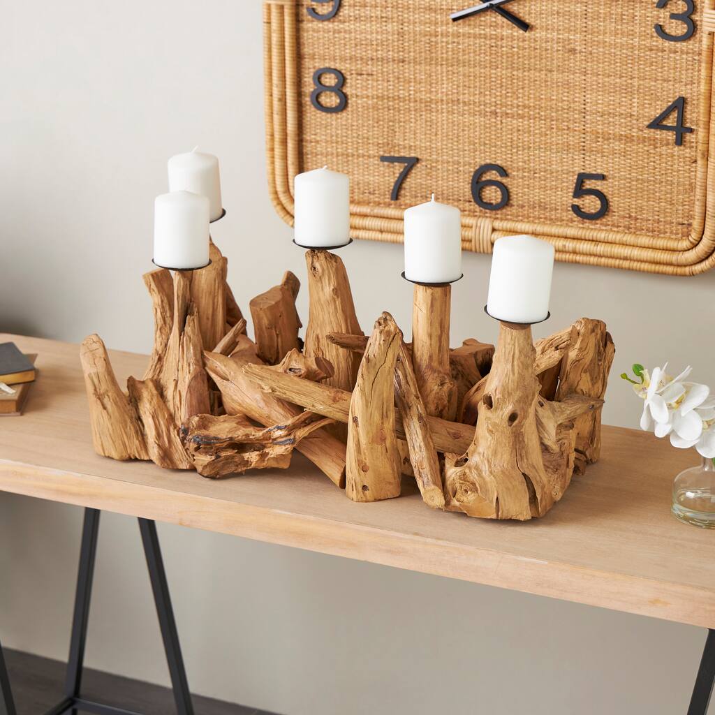 Brown Teak Wood Handmade Live Edge Candelabra