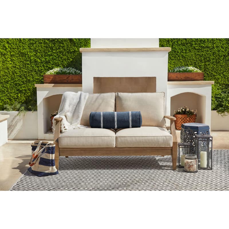 Sorra Home Sunbrella Outdoor Corded Bolster Pillow Single - 24 in W x 8 in H x 8 in D - Lengthen Indigo