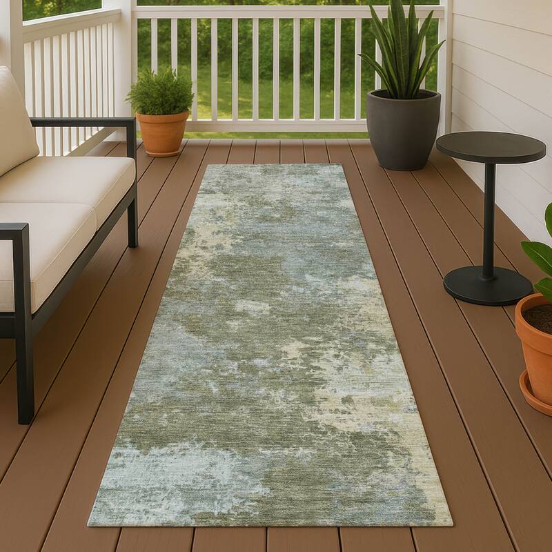 Machine Washable Indoor/ Outdoor Chic Modern Chantille Rug - Fern - 2'3" x 7'6"