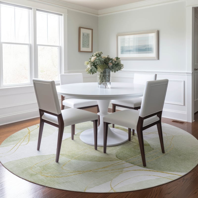 Machine Washable Indoor/ Outdoor Modern Circles Chantille Rug - Green - 8' x 8'