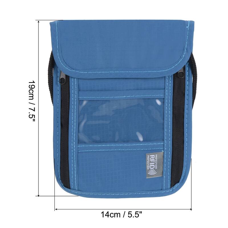 Neck Wallet Travel Pouch, Passport Holder RFID Blocking, Black - Dark Blue