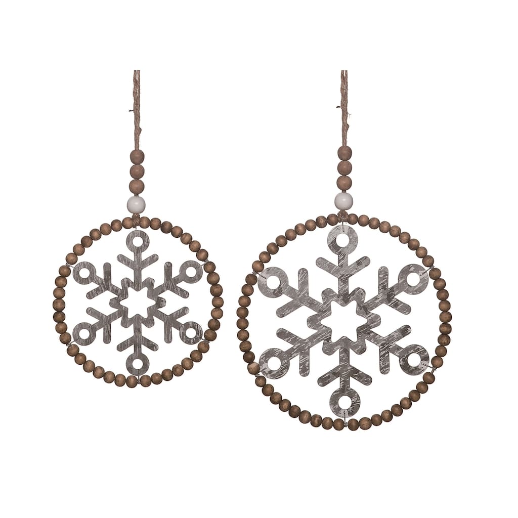 Transpac Metal Round Beaded Edge Snowflake Wall S Home Decorations Set of 2 Christmas