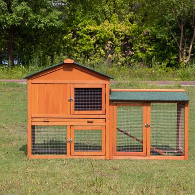Large Wooden Rabbit Hutch Indoor and Outdoor Bunny Cage - 54.9"L x 17.4"W x 33.8"H