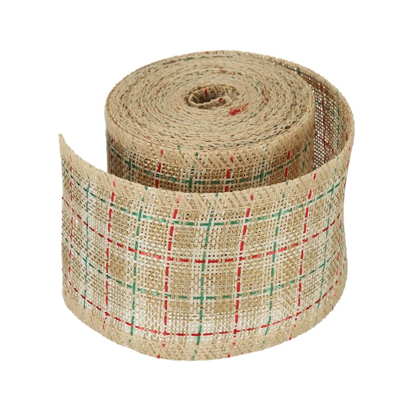 2.36 Inch Wide 6.56 Yards Gingham Ribbon Wired Edge, Light Brown Green - 2.36 inch x 6.56 Yard (W*L)