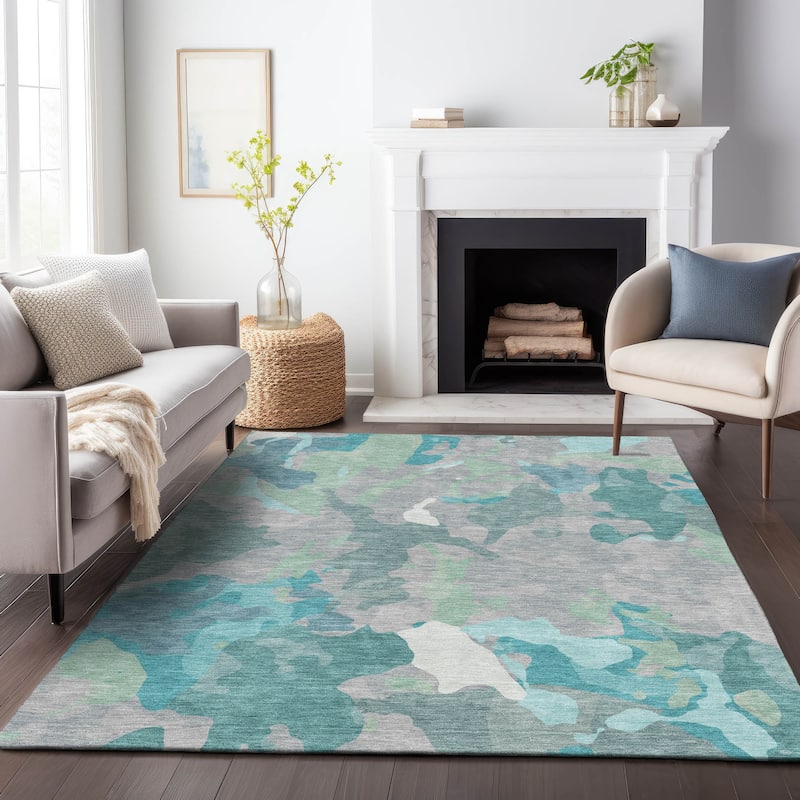 Machine Washable Indoor/Outdoor Modern Brushstrokes Chantille Rug