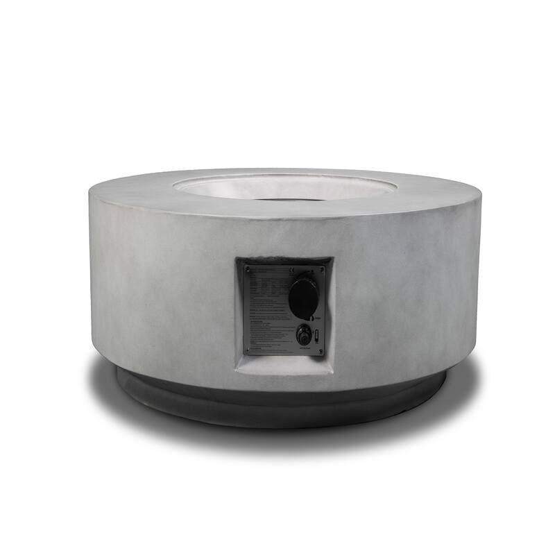 GDFStudio - Noah Compact Round Fire Pit Table with Wind Guard and Decorative Glass Stones for Intimate Outdoor Evenings - Light Gray