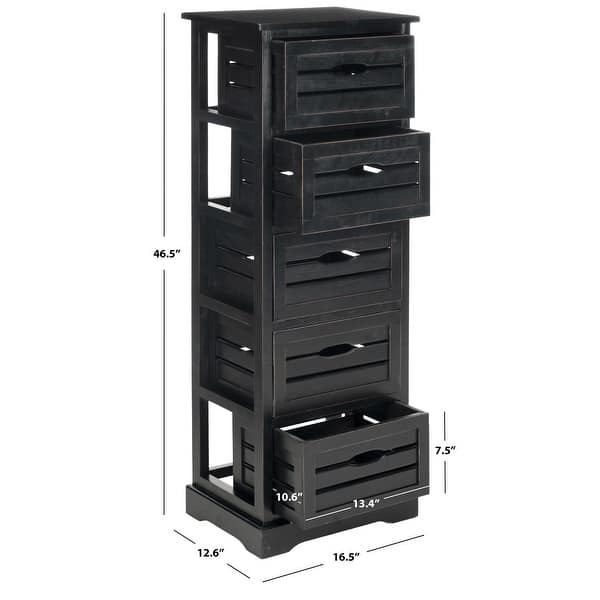 SAFAVIEH Sarina Black Storage 5-drawer Cabinet - 16.5" x 12.6" x 46.5"