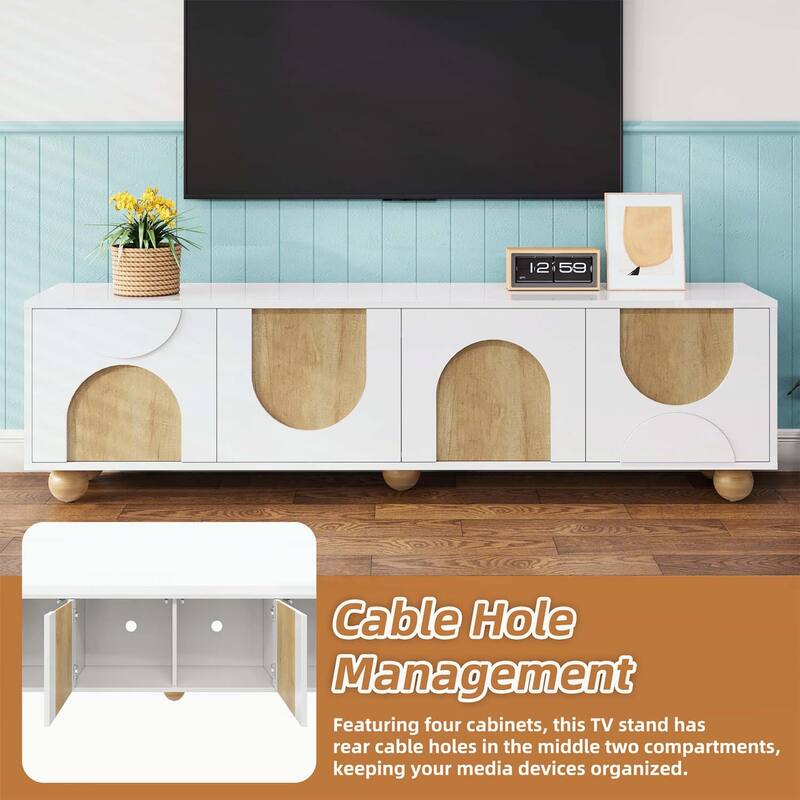 Farmhouse TV Stand with Cable Holes for TVs up to 75