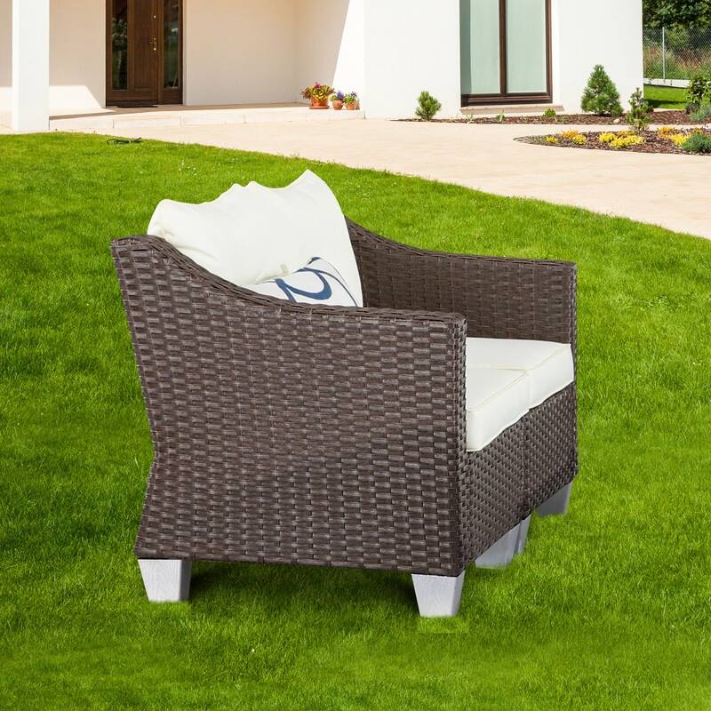 Patio Festival Wicker Loveseat Sofa with Off-White Cushions