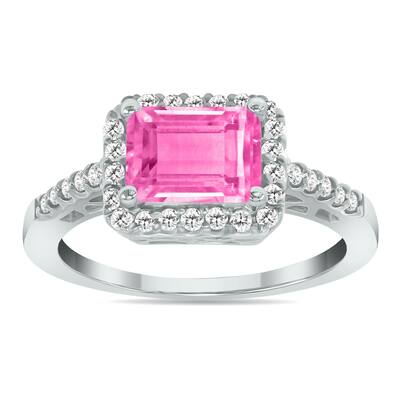 Marquee Jewels 2 1/2 Carat TW Emerald Cut Pink Topaz Diamond Ring in 10K White Gold