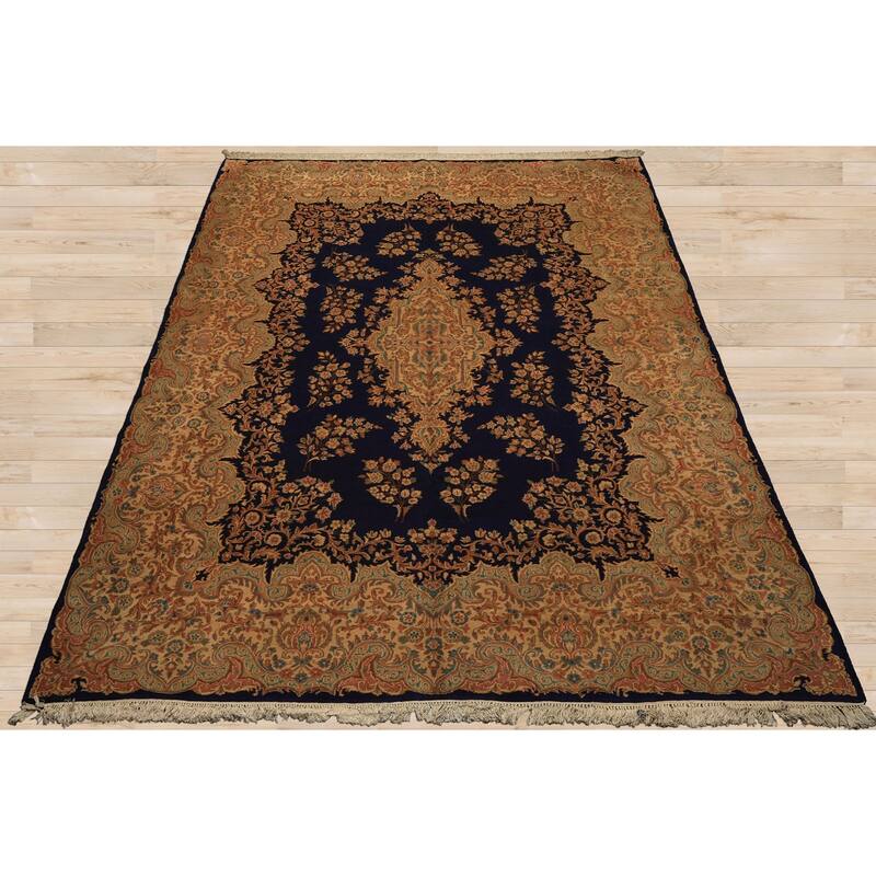 9x11'10'' Hand Knotted Wool Navy 250 KPSI Kerman Vintage pristine Geometric Rug - 9' x 11' 10''
