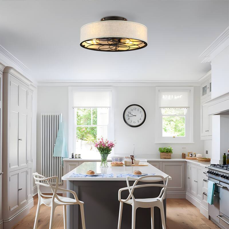 Sofucor 20 Inch Caged Ceiling Fans Flush Mount,Low Profile Fabric Farmhouse Ceiling Fan with Remote Control - N/A