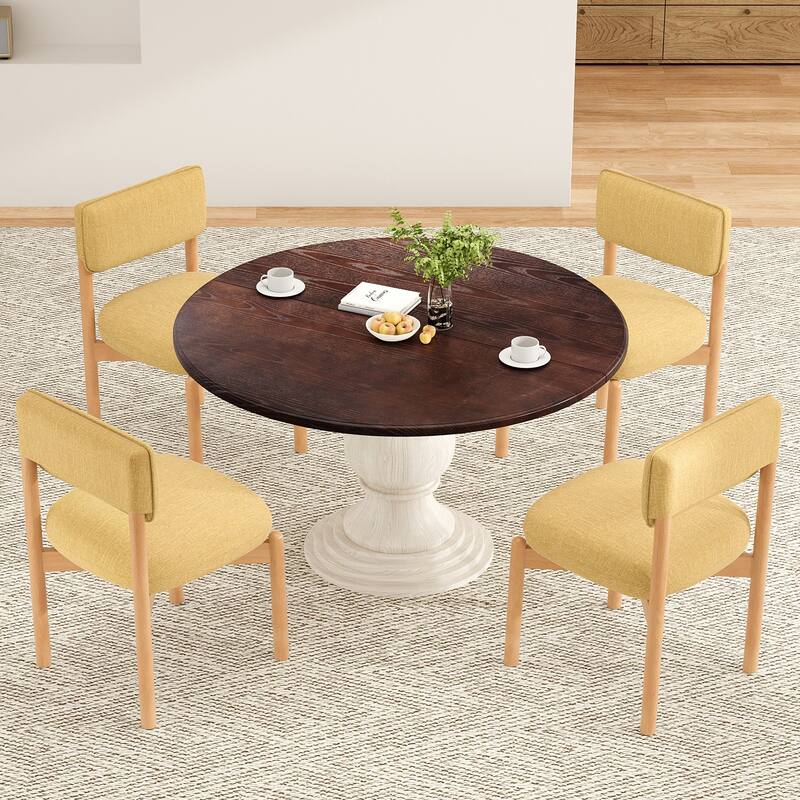 Modern Wooden Blended Linen Dining Chair (Set of 2)