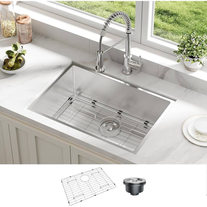27"X19"X10" Undermount Kitchen Sink with Built-in Accessories for Kitchen Countertop Installation