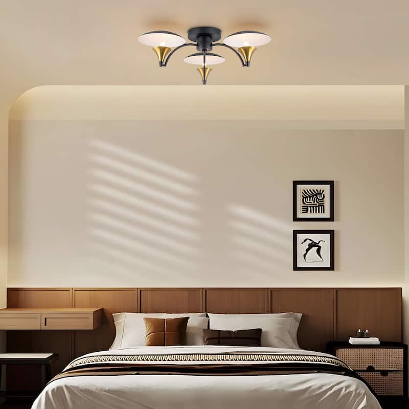 Starsky 3-Light Mid-Century Modern Semi Flush Mount - Black&Gold