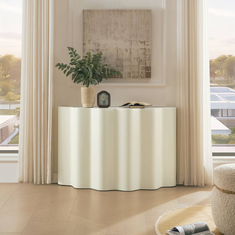 47.24 Inch Fiberglass Entryway Table for Living Room,Narrow Console Table, Modern Wavy Design Sofa Table Entrance Table