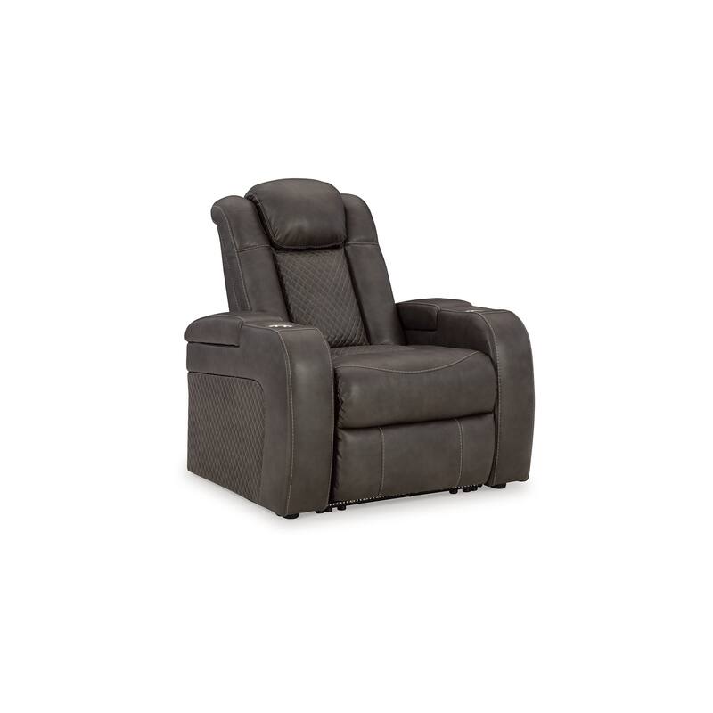 Fynne LED Power Recliner Chair, Cupholder, USB Port, Gray Faux Leather