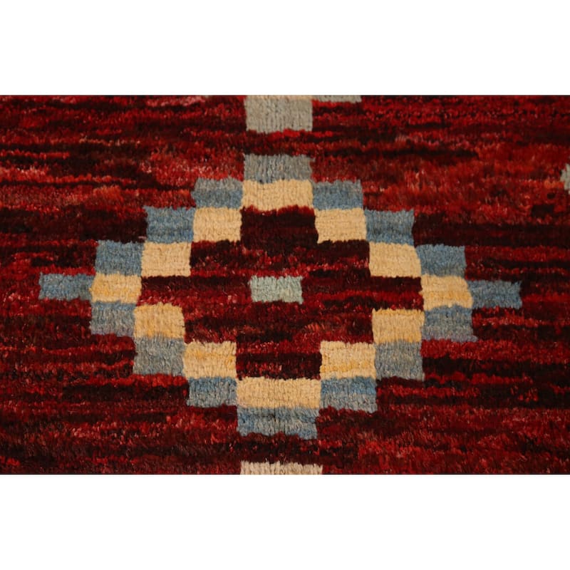 Red Geometric Moroccan Oriental Rug Hand-Knotted Tribal Wool Carpet - 8'1" x 9'9"