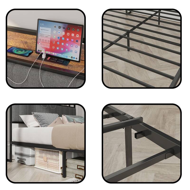 Queen Bed Frame with Charging Station