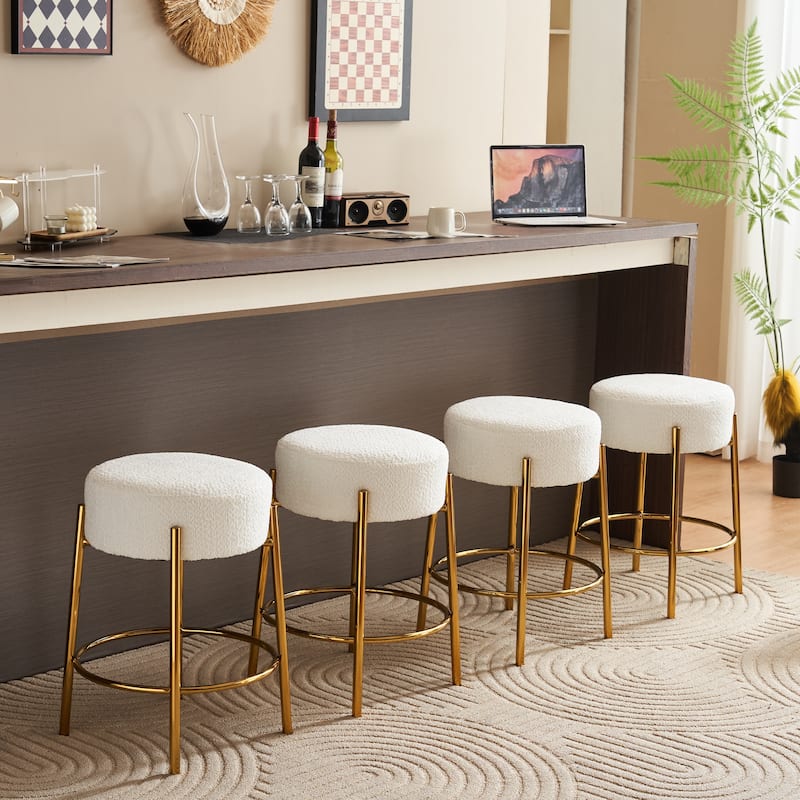 Set of 2 Contemporary Round Upholstered Dining Stools, Bar Stools