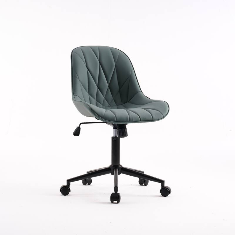 Armless Swivel Office Chair, Faux Leather Task Chairs with Wheels