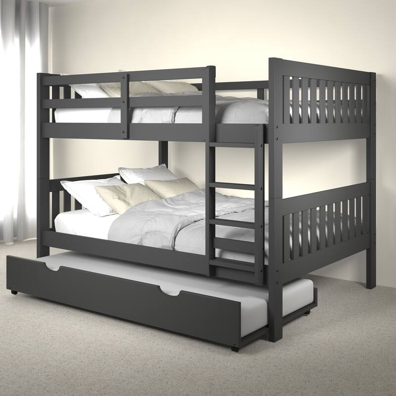 Full over Full Mission Dark Grey Bunk Bed - Twin Trundle