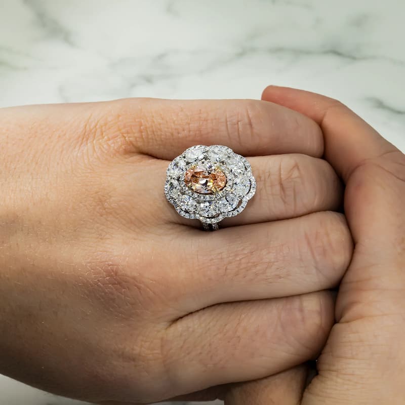 House Of Leon 18K White Gold 2.02ct Oval Fancy Intense Pink Diamond Ring 5.75ctw GIA