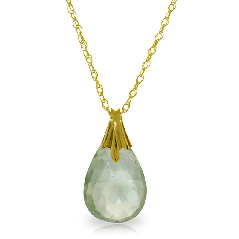 3 Carat 14K Solid Gold Hunger For You Green Amethyst Necklace - 18 Inch - Yellow