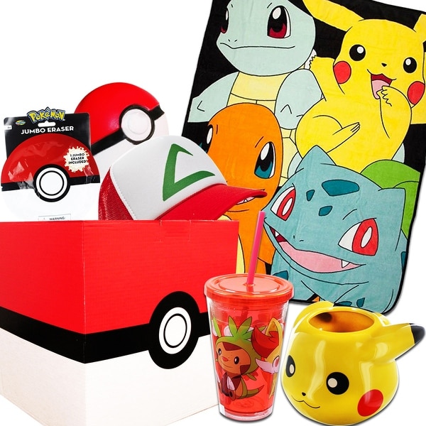 Pokemon Gift Box with Pokemon Character Fleece Blanket, Snapback Hat & More - multi