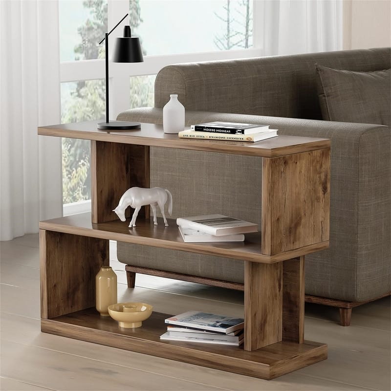 3 Tier TV Stand Console Table - 11.8"D x 35.4"W x 23.6"H - Rustic Brown