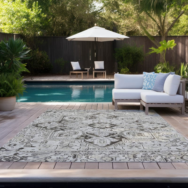 Machine Washable Indoor/ Outdoor Traditional Boho Chantille Rug