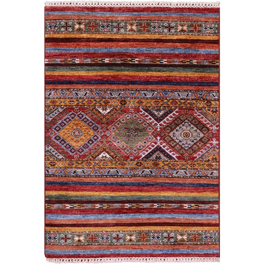 Golden Nile Khorjin Persian Gabbeh Hand Knotted Wool Rug - 2' 9" X 3' 11"