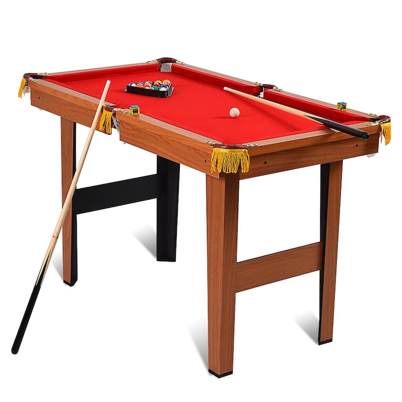 Costway 48'' Mini Table Top Pool Table Game Billiard Set Cues Balls - 48''L x 26''W x 30''H - Brown