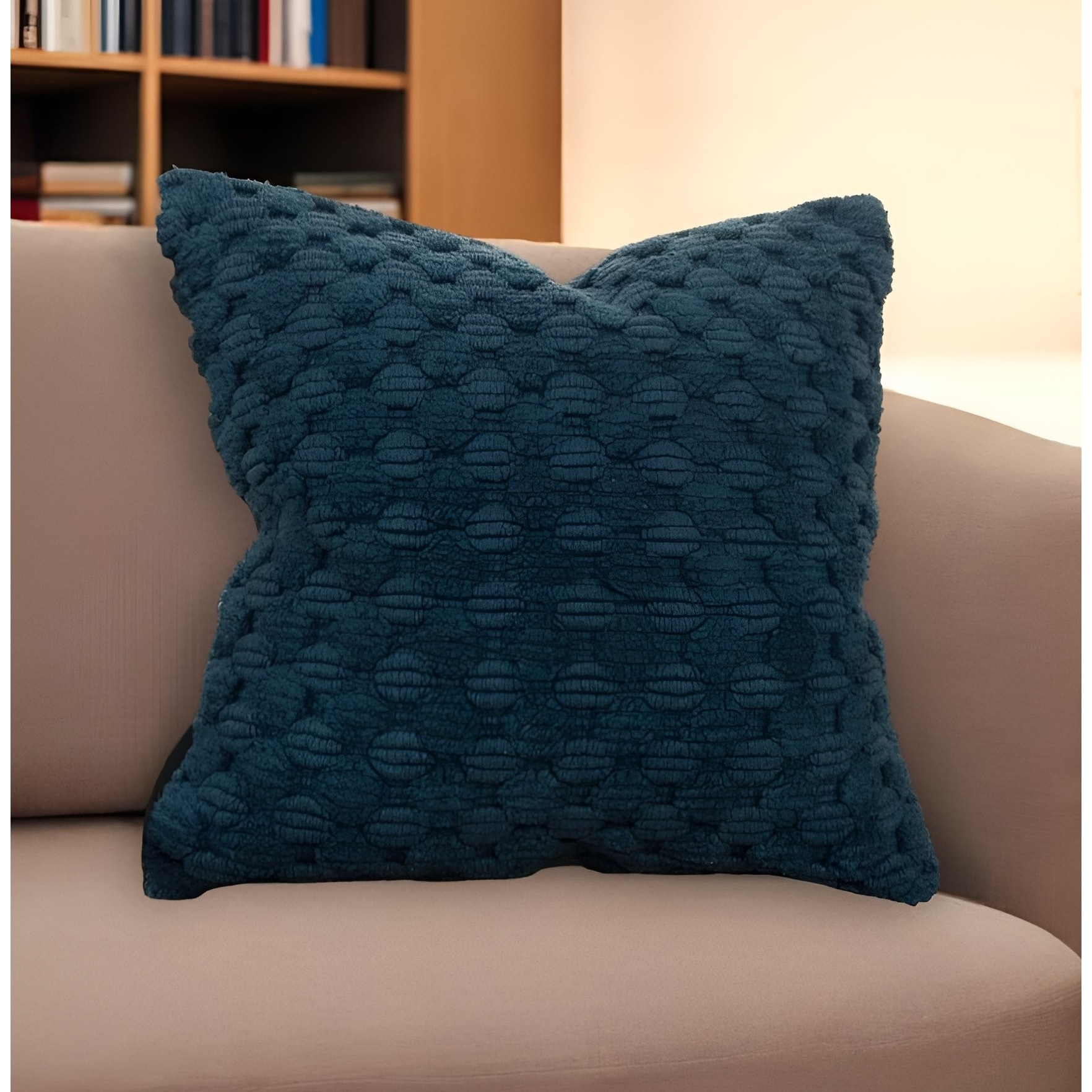 HomeRoots 20" Teal Cotton Throw Pillow With Texture