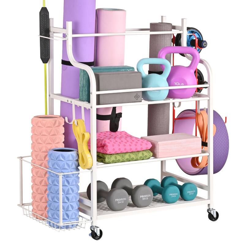 Yoga Mat Storage Racks,Home Gym Storage Rack, Workout Equipment Organizer - White