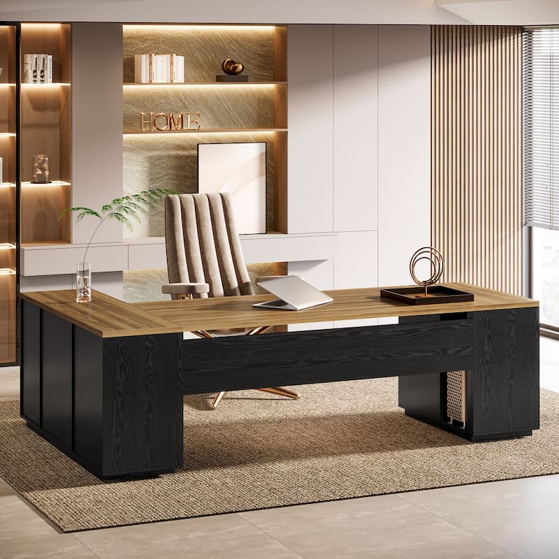 85.8" L-Shaped Executive Desk, Extra Large Office Desk with File Drawers