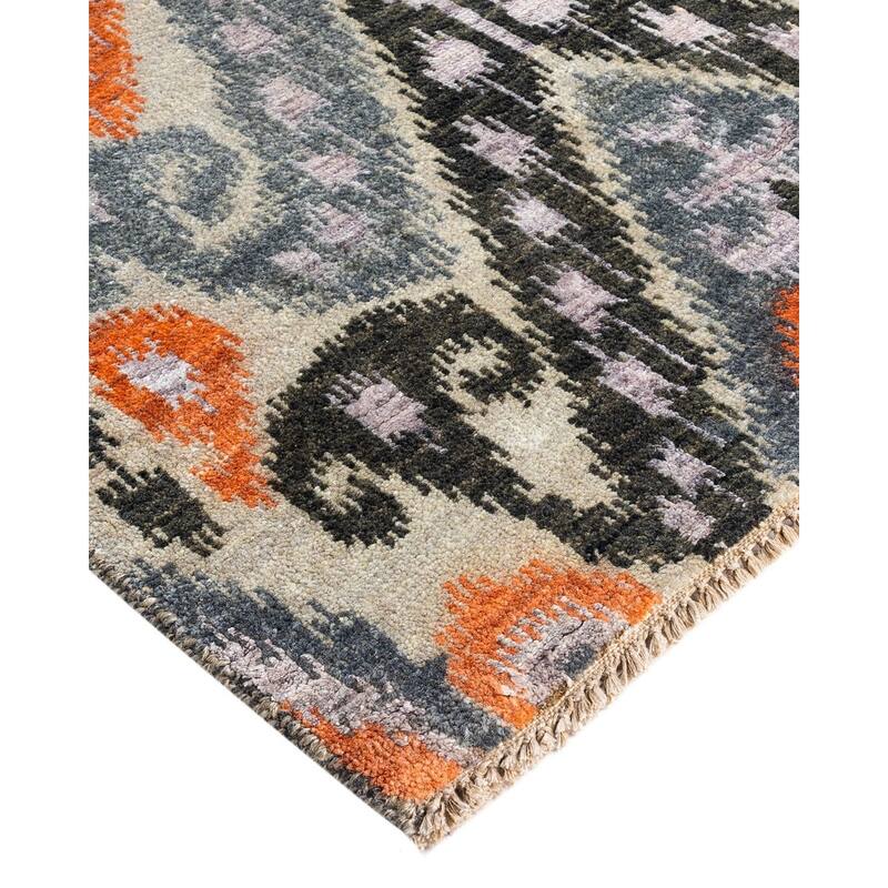 Ikat One-of-a-Kind Hand-Knotted Area Rug - Gray, 9' 1" x 12' 4" - 9' 1" x 12' 4"