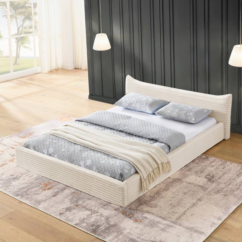 Queen Size Velvet Platform Bed Frame with Solid Wood Frame No Box Spring Required