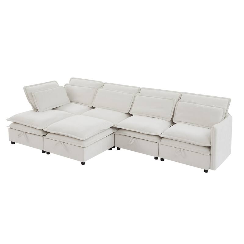 124.4" Polyester U-Shaped Modular Sleeper Sofa with Storage & Double-Layer Cushions